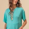 Jersey Knit Top with Criss Cross Front Neck Detail - Mint