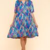 Johnny Collar Babydoll Dress with Side Pockets - Blue