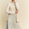 Knit Side Slit Round Neck Sleeveless Dress & Bag - Beige