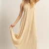 Knotted Detail Halter Neck Flowy Maxi Dress -  Champagne