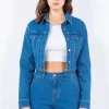 Laced Back Cropped Denim Jacket - Blue