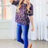 Leopard Foil Printed Half Sleeve Summer Sweater - Hologram