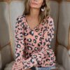 Leopard Hacci Knit Pull Over Top - Peach