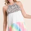 Leopard and Tie Dye Block Halter Neck Top - Ivory