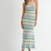 Lightweight Pointelle Chevron Knit Maxi Dress - Aqua