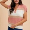 Low Gauge Color Block Textured Sweater Top - Peach/Ivory