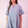 Mineral Washed Baby Bell Sleeve Woven Mini Dress - Denim
