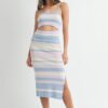 Multi Color Striped Front Cutout Knit Midi Dress - Lt Blue Multi