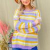 Multi Striped Mesh Pullover Spring Sweater - Violet