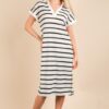 Oversized Collared Striped Knit Midi Dress - Cream/Black