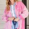 Oversized Mineral Wash Cotton Gauze Shacket - Pink