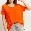 Oversized V-Neck Relaxed Tee - Tomato