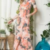 Paisley Print Short Sleeve Maxi Dress with Pockets -  Orange Paisley