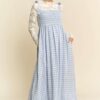 Plaid Smocking Sleeveless Maxi Dress - Blue