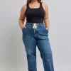 Plus Size High Waist Drawstring Wide Leg Jeans - Medium