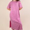 Plus Size Mineral Washed Casual Comfy Midi Dress - Orchid