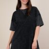 Plus Size Mineral Washed Comfy Casual Knit Mini Dress - Black