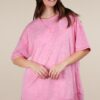 Plus Size Mineral Washed Comfy Casual Knit Mini Dress - Pink
