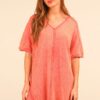 Plus Size Mineral Washed Ribbed Knit Mini Dress - Coral