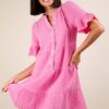 Plus Size Mineral Washed Woven Mini Dress - Pink