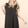 Plus Size Ruffle Sleeve Pleated Woven Mini Dress - Black