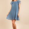 Plus Size Ruffle Sleeve Pleated Woven Mini Dress - Denim