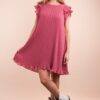 Plus Size Ruffle Sleeve Pleated Woven Mini Dress - Mauve