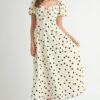 Polka Dot Puff Sleeve Midi Dress - Cream
