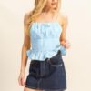 Poplin Smocked Waist Summery Cami Top - L.Blue