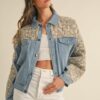 Quilted Paisley Print Contrast Denim Jacket - Lt Taupe
