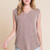 Rib Knit V-Neck Tank - Mocha