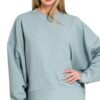 Ribbed Balloon Sleeve Sweatshirt - Blue Grey