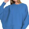 Ribbed Balloon Sleeve Sweatshirt - Classic Blue