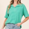 Ribbed Collared Neck Top - Kelly Green