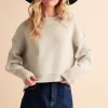 Ribbed Hem Exposed Seam Round Neck Sweater - Pearl