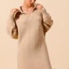 Ribbed Knit Collar Neck Dress - Taupe