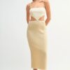 Ribbed Knit Color Block Cutout Midi Dress - Lt Taupe