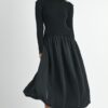 Ribbed Poplin Mix Midi Sweater Dress - Black