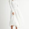 Ribbed Poplin Mix Midi Sweater Dress - Off White