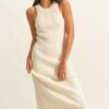 Round Neck Bodycon Ribbed Knit Dress - White