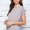 Round Neck Double Ruffle Cap Sleeve Top - Mocha Gray