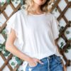 Round Neck Double Ruffle Cap Sleeve Top - White
