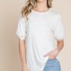 Round Neck Puff Sleeve T-Shirt - Ivory