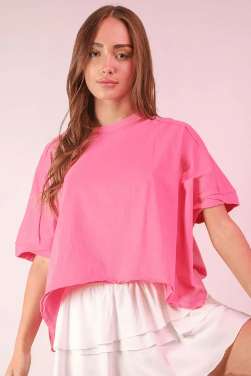 Round Neck Short Sleeve T-Shirt - Pink