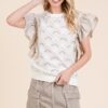 Ruffle Cap Sleeve Embroidered Eyelet Blouse - Natural