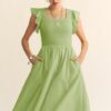 Ruffled Cap Sleeve Smocked Mini Dress - Sage Green