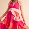 Ruffled Color Block Sleeveless Mini Dress - Pink Combo