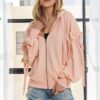 Ruffled Puff Sleeve Zip Up Hoodie - Blush
