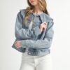 Scallop Peter Pan Collar Denim Jacket - Denim