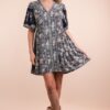 Shirring Detail Printed Woven Mini Dress - Navy Mix